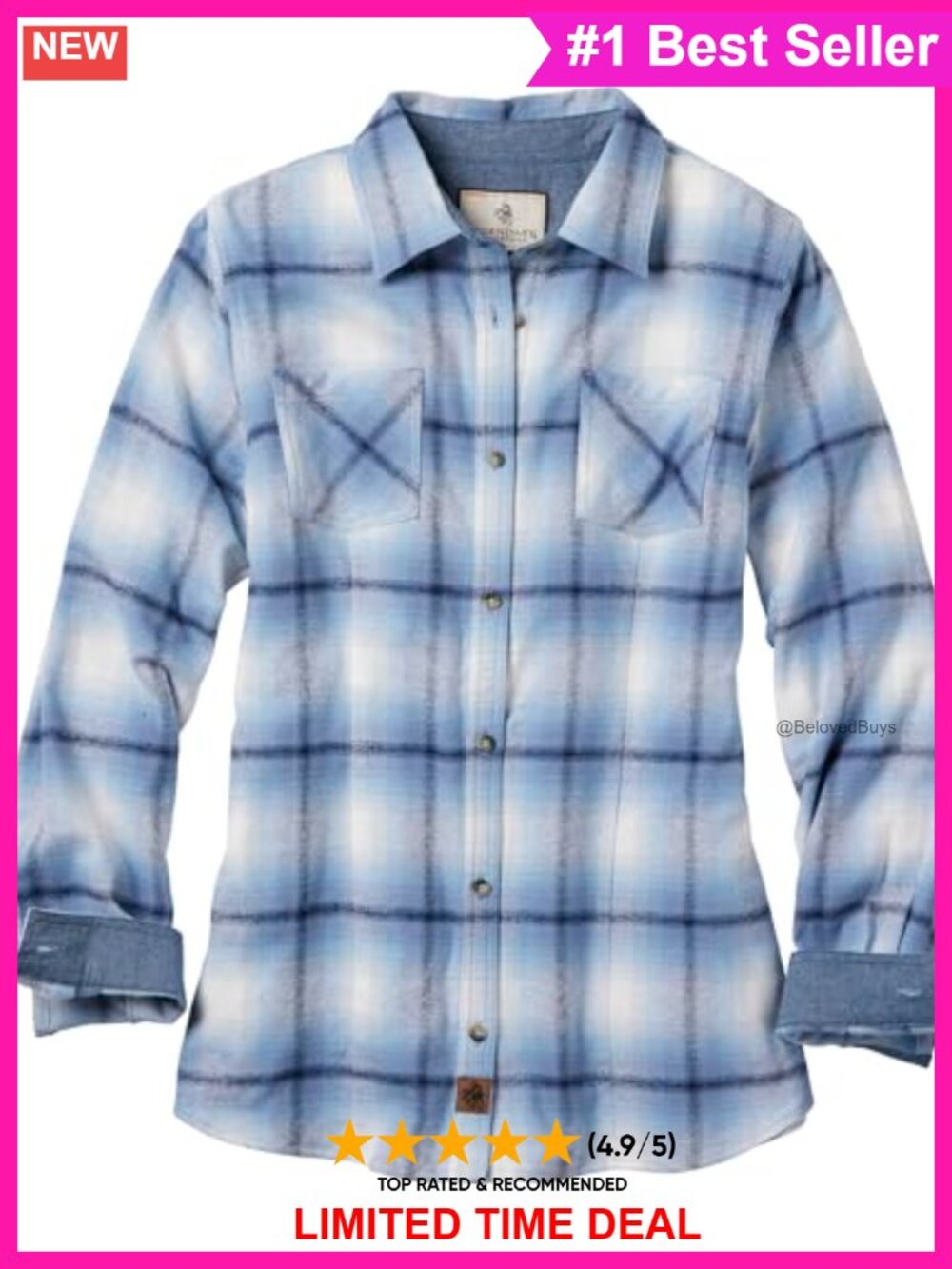 Womens 100% Cotton Flannel Button Up Shirt Plaid Long Sleeve Casual Top